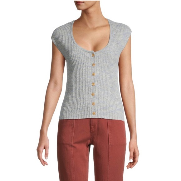 Madewell Marled Ribbed Shaw Button-Front Sweater Tee-S - Picture 8 of 8